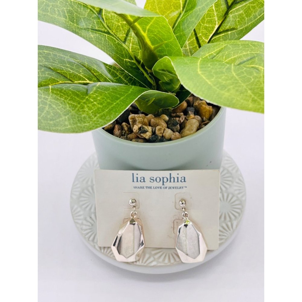 Lia Sophia Retired Silver Tone Geometric Drop Earrings NEW